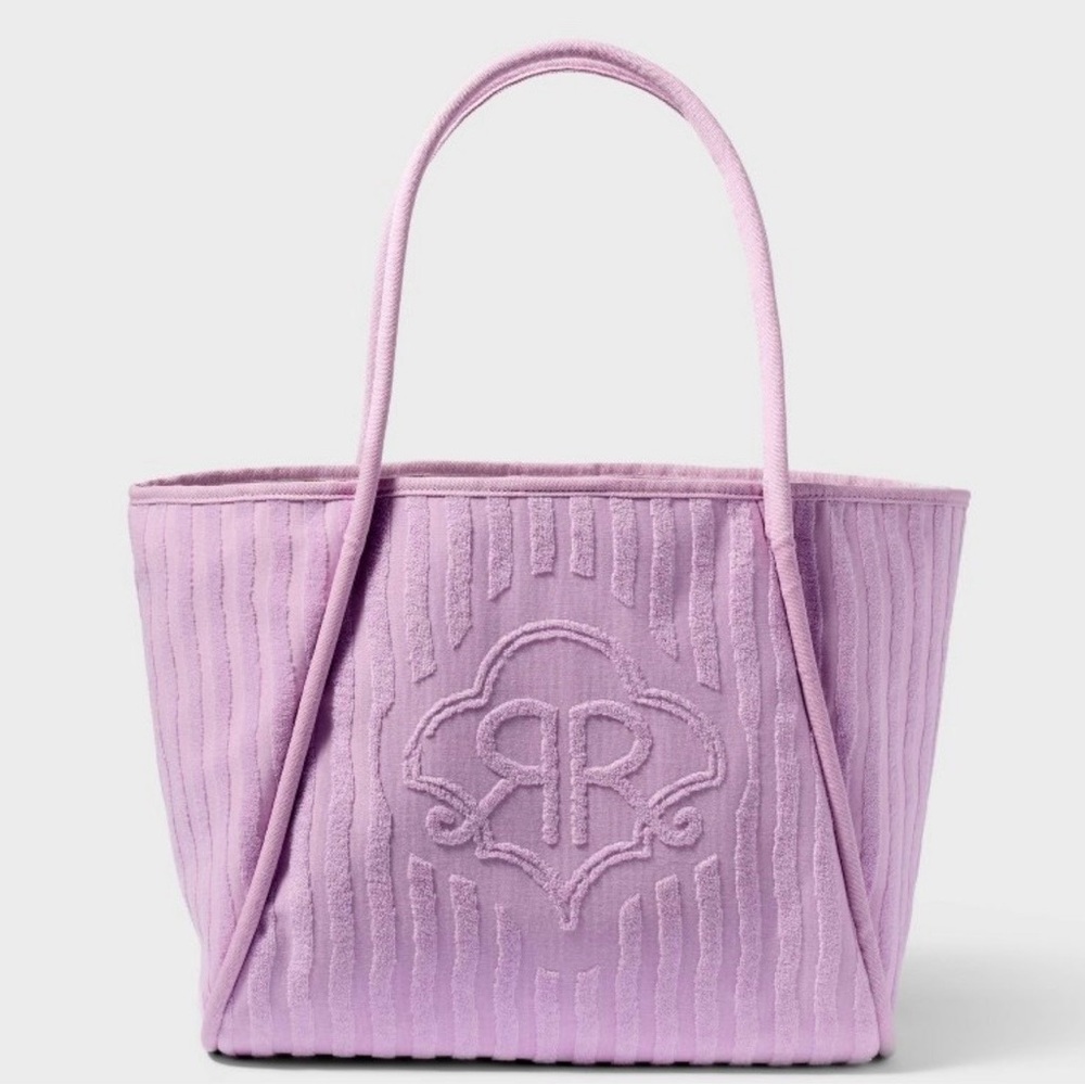 Roller Rabbit x Target Stripped Large Terry Beach Tote Bag Lavender Hearts New